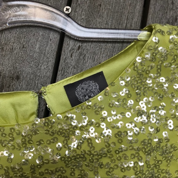 VINCE CAMUTO Yellow Sequin Crew Short Sleeve Dress - Picture 6 of 6